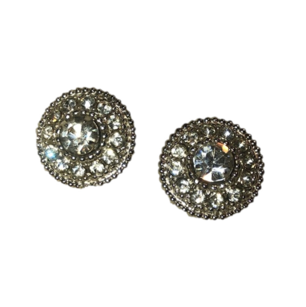 VTG Coro Rhinestone Round Screw Back Clip on Earrings .9”